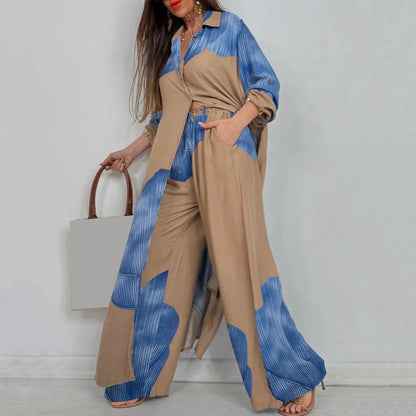 Floral Print Blouse Pants Set