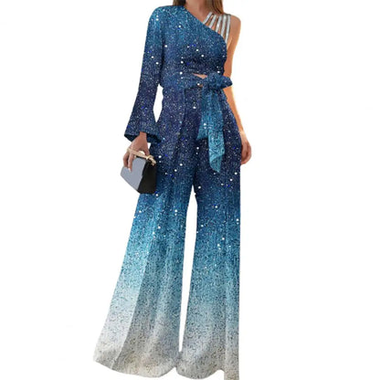 One Shoulder Bow Pants Set