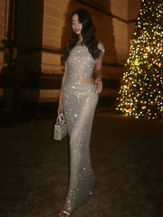 Silver Sequin One Shoulder Gown