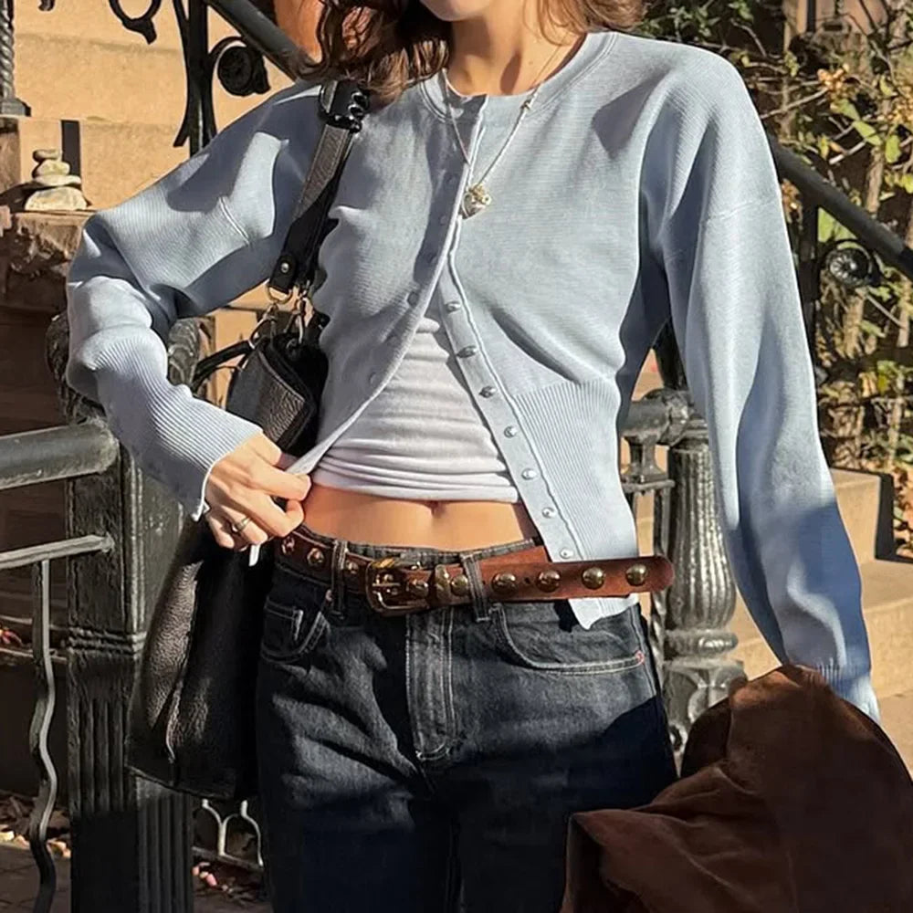 Round Neck Button Knit Cardigan