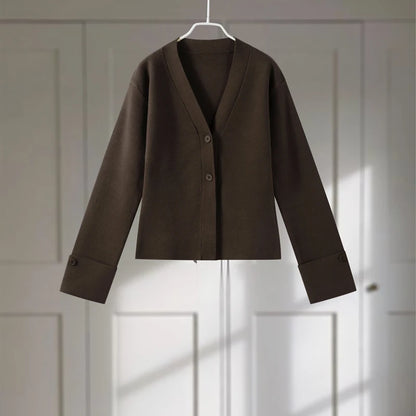 Solid Button V-Neck Cardigan