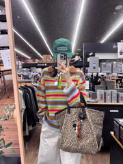 Polo Neck Striped Knit Sweater