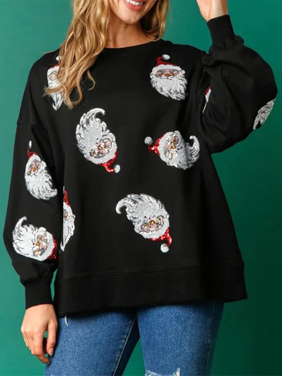 Santa Claus Sequin Print Crewneck Sweatshirt