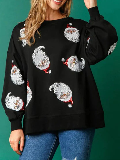Santa Claus Sequin Print Crewneck Sweatshirt