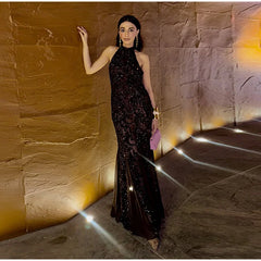 Black Sequin Halter Maxi Dress