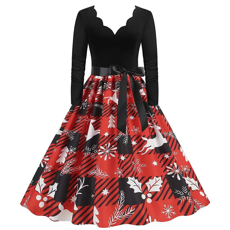 Vintage V-Neck Christmas Dress