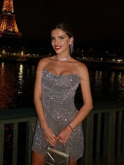 Strapless Shiny Mini Dress