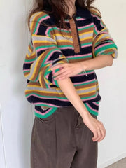 Polo Neck Striped Knit Sweater