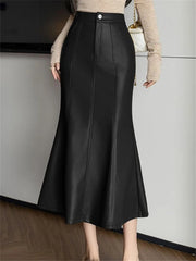 Vintage High Waist PU Leather Fishtail Skirt