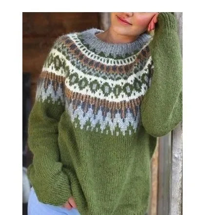 Crew Neck Color Block Knit Sweater
