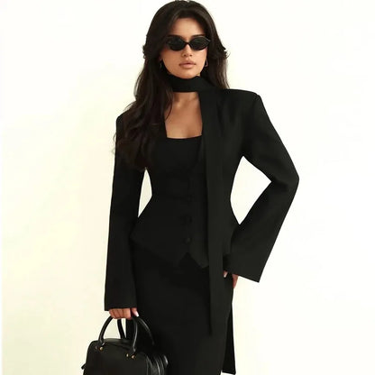 V-Neck Cinched Waist Blazer Jacket