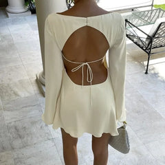 Satin Backless Lace-Up Mini Dress