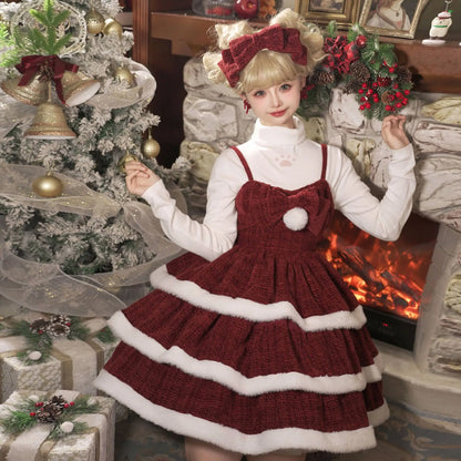 Burgundy Lolita Christmas Dress Set