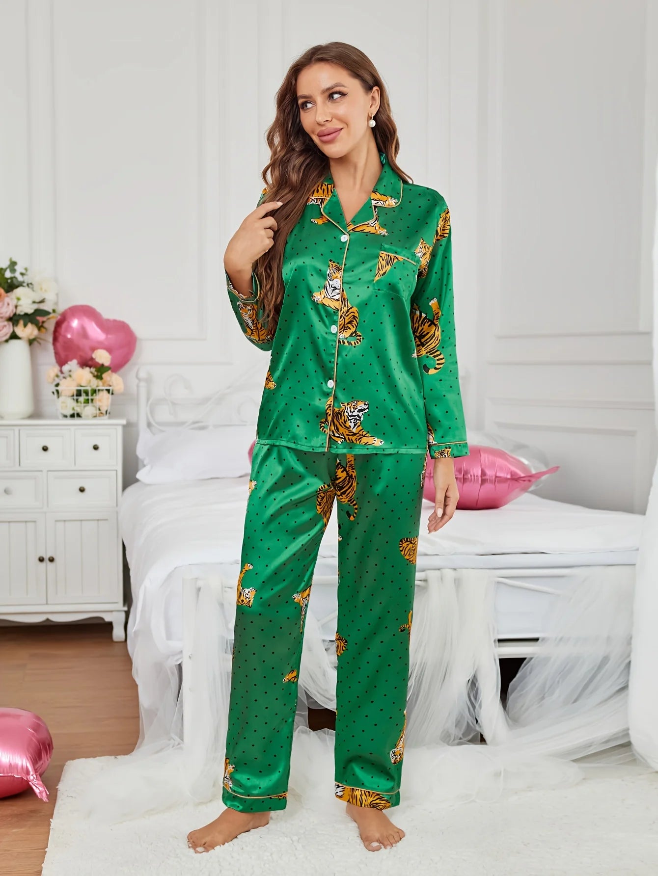 Elegant Tiger Print Pajama Set