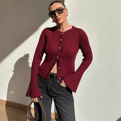 Ribbed Single-Breasted Knit Cardigan