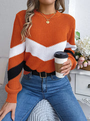 Colorblock Round Neck Knit Sweater