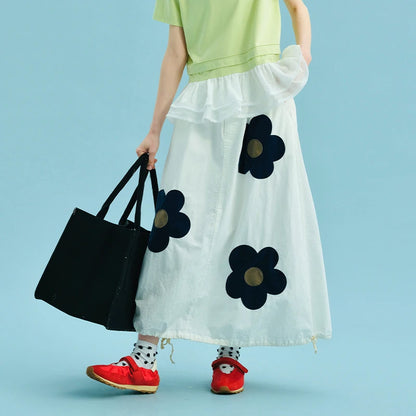 Adjustable Waist Floral Maxi Skirt