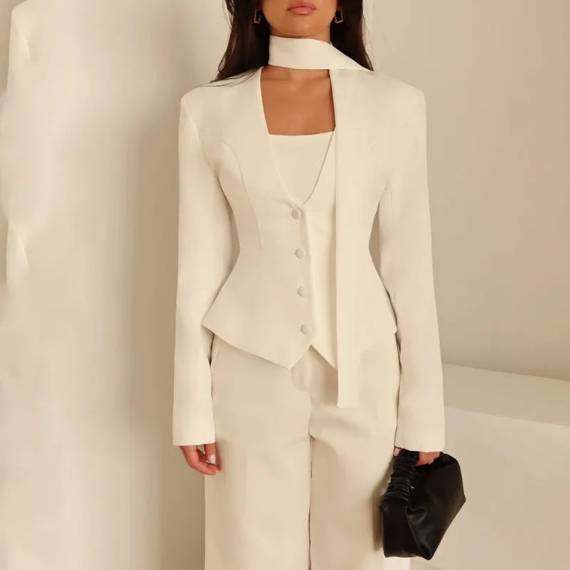 V-Neck Cinched Waist Blazer Jacket