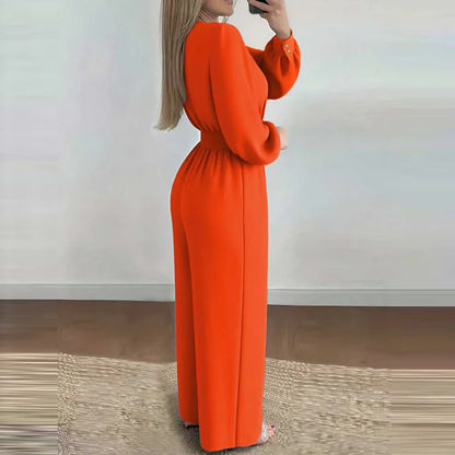 V Neck Belted Wide Leg Jumpsuit