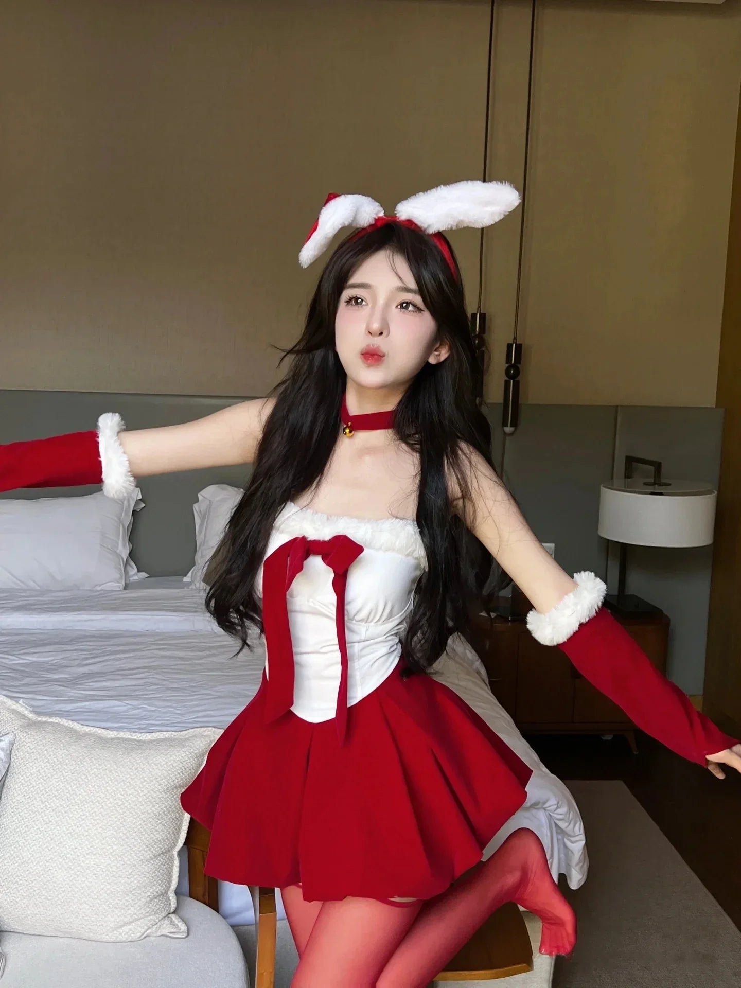 Velvet Red Bunny Christmas Dress