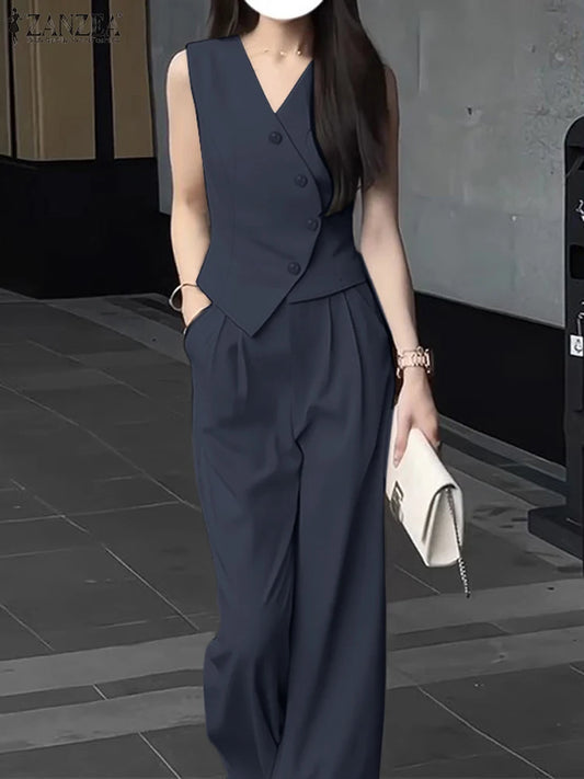 Sleeveless Top and Wide Leg Pants Set