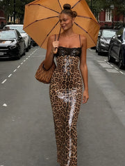 Leopard Lace Patchwork Slip Dress