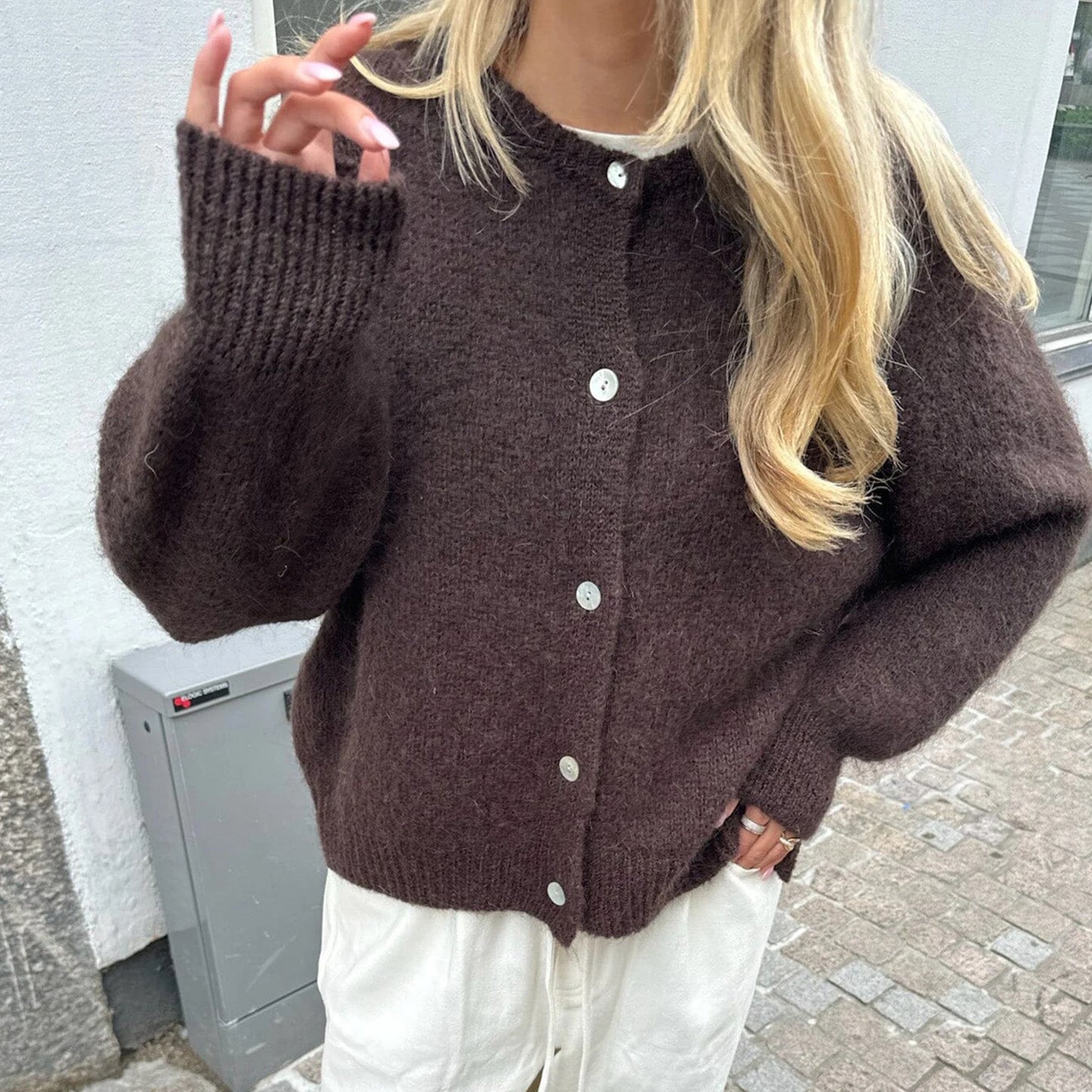 Fuzzy Knit Button-Down Cardigan