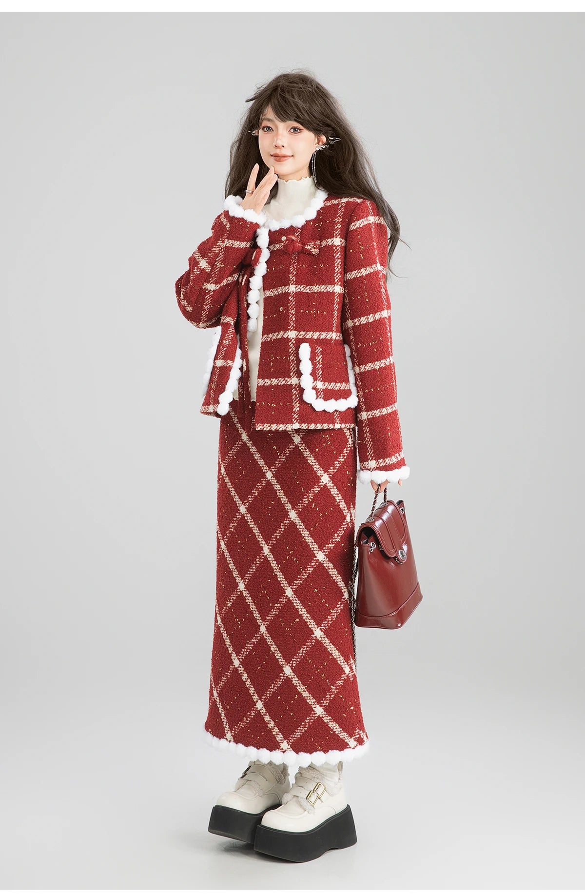 Women’s Red Plaid Christmas Two-Piece Set