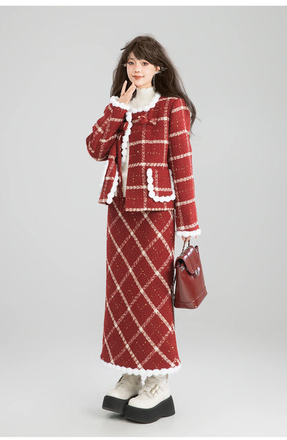 Women’s Red Plaid Christmas Two-Piece Set
