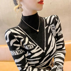 Patchwork Turtleneck Knit Sweater