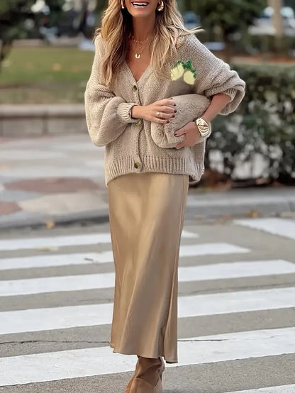 Lantern Sleeve Knit Cardigan