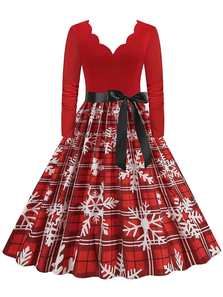 Vintage V-Neck Christmas Dress