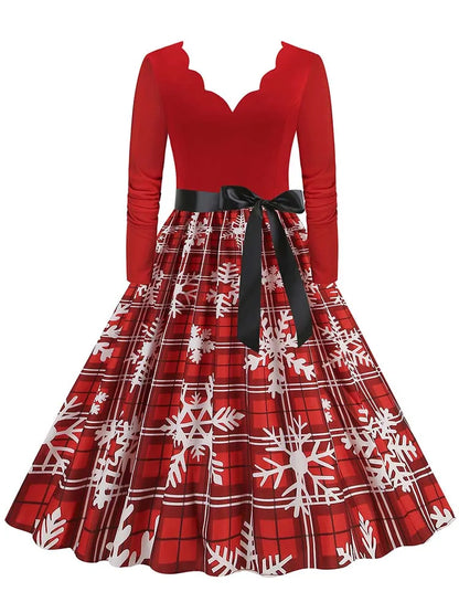 Vintage V-Neck Christmas Dress