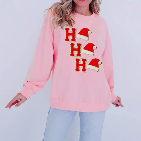 Christmas Embroidered Long Sleeve Sweatshirt