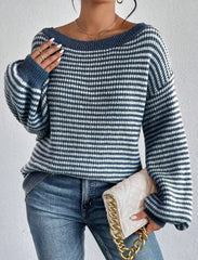 One-Shoulder Stripe Knit Sweater