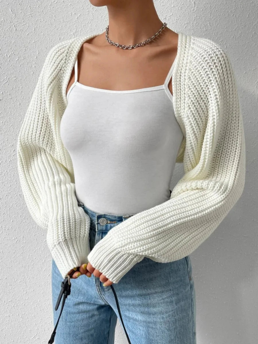 Open Front Cropped Knit Cardigan
