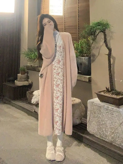 Fluffy Knit Cashmere Sweater Coat