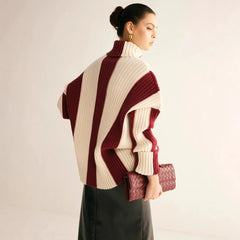 High Collar Striped Knit Sweater