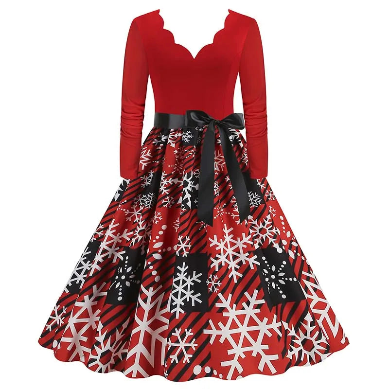 Vintage V-Neck Christmas Dress
