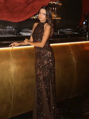 Sheer Mesh Sequin Maxi Dress