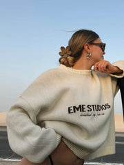 Letter Print O-Neck Knit Sweater