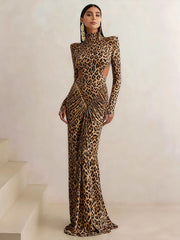 Leopard Print Backless Maxi Dress
