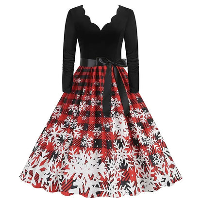 Vintage V-Neck Christmas Dress