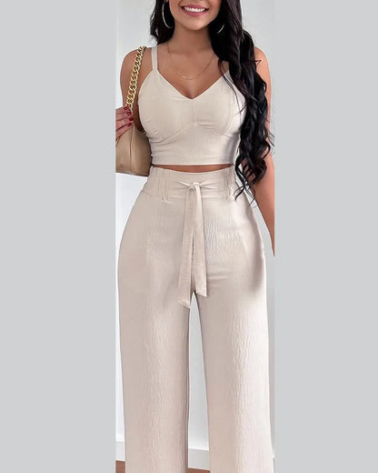 V Neck Shirred Crop Set