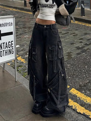 Washed Black Baggy Cargo Jeans