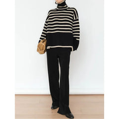 Striped Turtleneck Knit Sweater