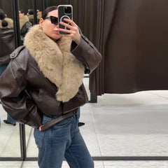 Fur Patchwork Leather Jacket