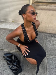 Halter Solid Backless Mini Dress