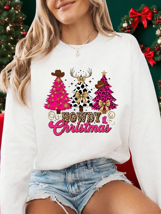Howdy Christmas Western Print Sweatshirt