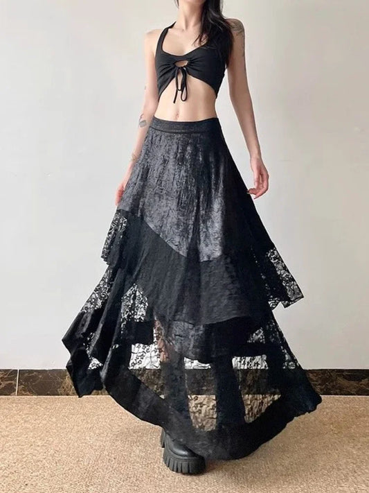 High Waist Lace Patchwork Skirt